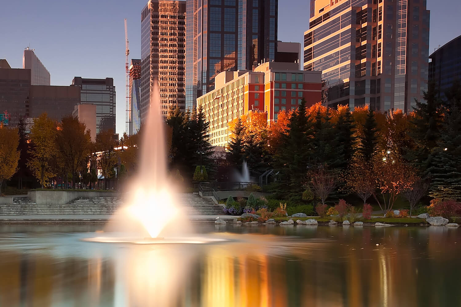 One of Otterbine's Tristar Aerating Fountains in a downtown area